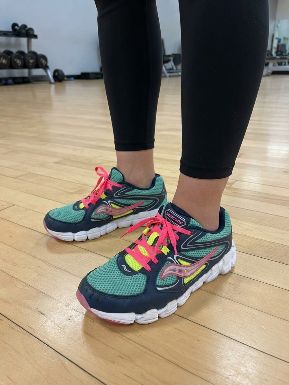 Saucony Women's Green Mesh Running Shoes with Pink Accents